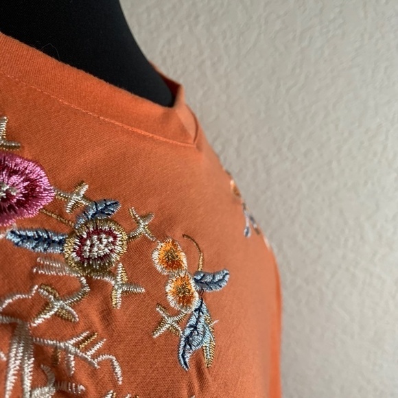 Misslook Orange T-Shirt With Colorful Embroidered Floral Detail Size XL (1153) - Picture 7 of 13